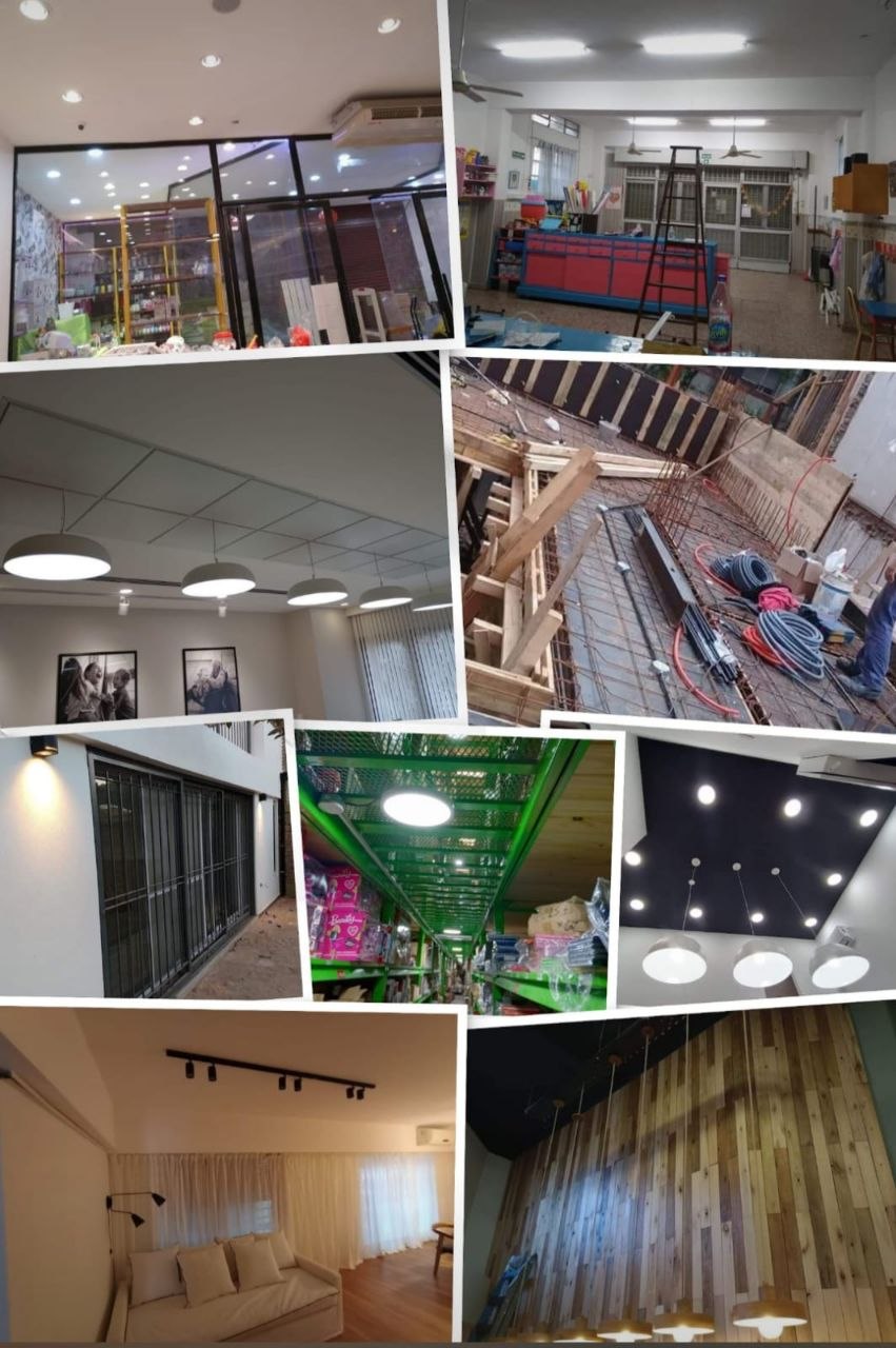 Collage de trabajos de iluminación en locales comerciales