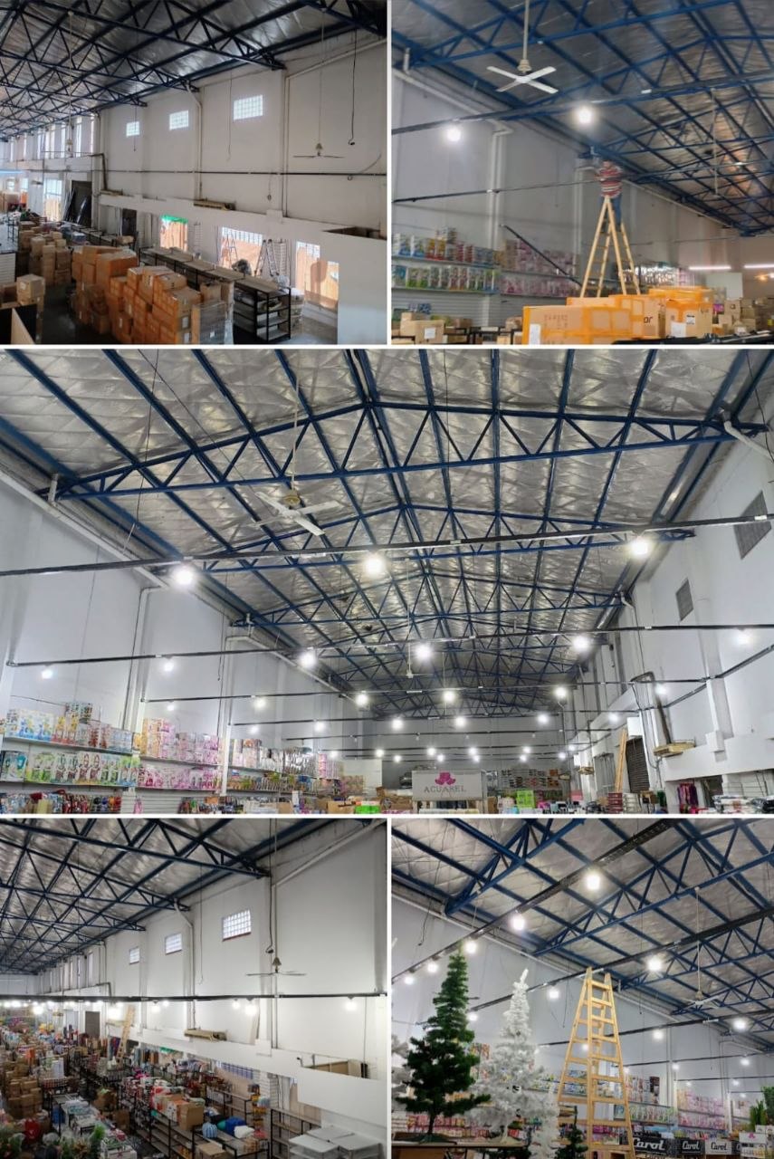 Instalación industrial en galpón con gran altura